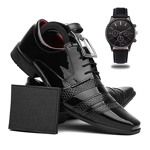 Sapato Social Masculino Verniz + Cinto + Carteira + Relógio - Preto-5014/40