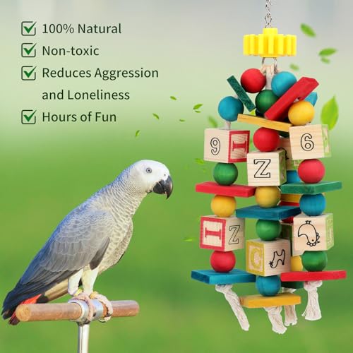 Image of Rypet Hanging Parrot Toys, Wood Rope Chew Blocks for Cockatiels Amazon