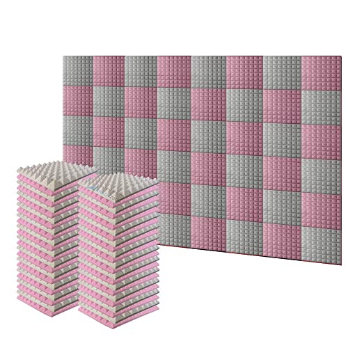 Arrowzoom Super Dash 48 Pieces of 50 X 50 X 5 cm Pyramid Burgundy and Gray Acoustic Home Studio Soundproof Treatment Accessories Foam Wall Panel Tiles SD1034 (Burgundy & Gray)