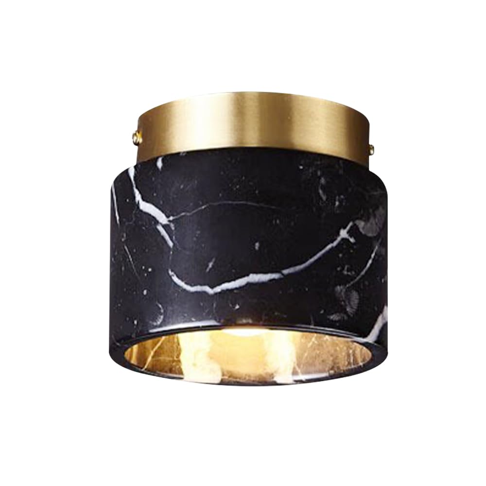 Nordic Marble Ceiling Light Cylindryczna Sufitowa Do Wejścia, Do Korytarza, Mosiężna Sufitowa Do Korytarza I Ganku, Mała Sufitowa Z Marmurowym Abażurem/Czarny