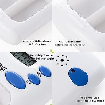 Ezere Elektronik Akıllı Zamanlayıcılı Taşınabilir Hap İlaç Kutusu - BPA İçermez, BEYAZ