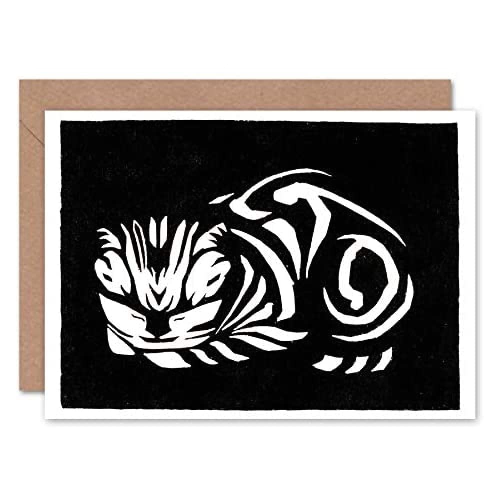 Artery8 - Greeting Card - Woodcut Cat Art - Julie De Graag