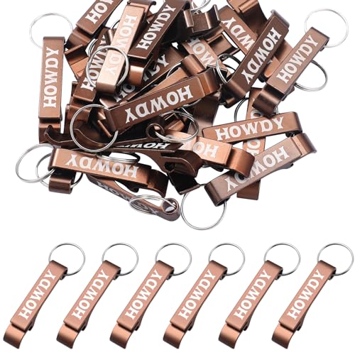 Junkin 60 Pcs Western Cowboy Party Favors Howdy Metal Bottle Opener Keychain Bulk Western Cowgirl Theme Favors for Wild West Derby Last Rodeo Bar Birthday Wedding Bridal Shower Gift Souvenirs (Brown)