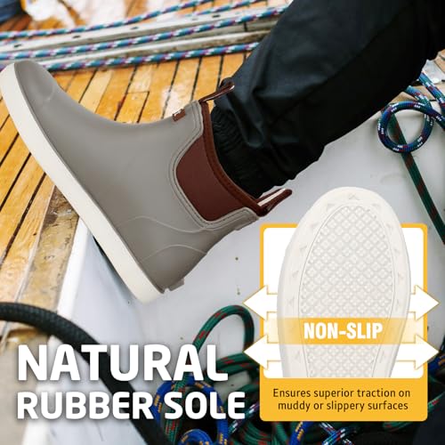 Men's Deck Boots Waterproof Fishing Rain Boots, Anti-Slip Rubber Boots Ankle Booties, High-Performance Footwear Chelsea Boots for Gardening Boating Camping Sailing4