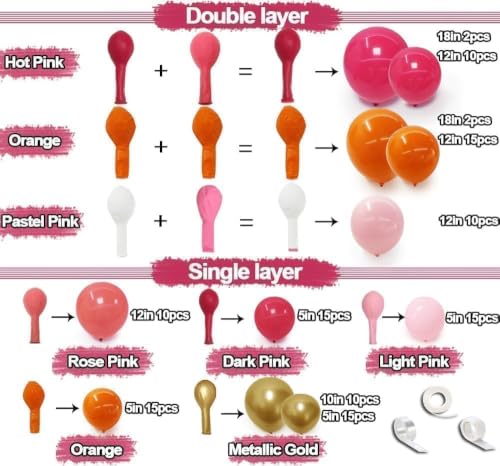 Image of Pink Orange Balloon Garland Double Stuffed Hot Pink Orange Gold Metallic Pastel Balloon Arch Kit for Birthday Sunset Bridal Shower Summer Tropical Fall Thanksgiving Party Decorations