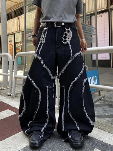 Men's Hip Hop Baggy Jeans Wide Leg Skater Jeans Vintage Loose Fit Denim Pants Streetwear Rock2