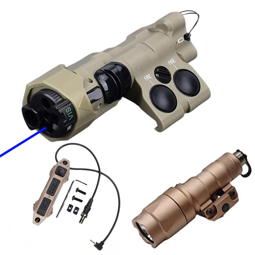 Nylon ML C1+ Box Laser Sight Indicator(with IR+Red/Green/Blue Laser+IR Fill Light+LED Light),& M300A Strong Flashlight & New Modular Dual Remote Pressure Switch(SF+2.5 Plug) Combo,Tan