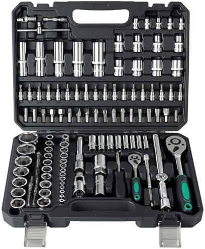 Ginour 138-teilig Steckschlüsselsatz 1/4" & 1/2" Ratschenkasten CR-V | Werkzeugkoffer mit Stecknuss, Bits, Verlängerungen und Adaptern für Auto Reparatur, Heimwerker
