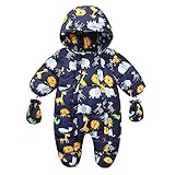 Baby Snow Wear Hoodie Jumpsuit Winter Zip Hooded Footed Jumpsuit Outerwear with Gloves Puffer Jacket...