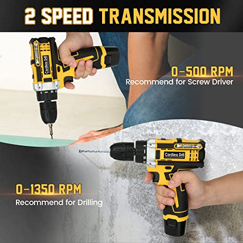 Yemetey Cordless Drill Driver 12V, Electric Screwdriver with 2 Batteries 1.5Ah, 35 Nm Torque, 2-Speed, 18 + 1 Torque Setting, 3/8"Chuck, LED Light, 34Pcs Accessories and Case, for Repair & DIY 6 Yemetey Cordless Drill Driver 12V, Electric Screwdriver with 2 Batteries 1.5Ah, 35 Nm Torque, 2-Speed, 18 + 1 Torque Setting, 3/8"Chuck, LED Light, 34Pcs Accessories and Case, for Repair & DIY - Image 6