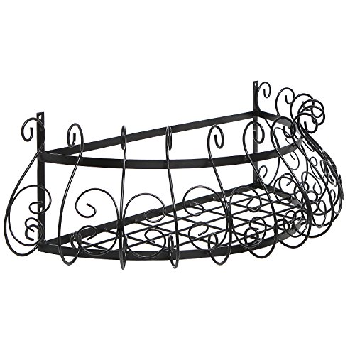 Mygift Wall-Mounted Black Metal Indoor Plant Box Basket With Scrollwork Design, Flower And Planter Pot Display Rack #TOP2