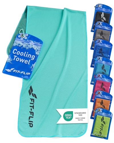 Fit-Flip Serviette de Refroidissement, Serviettes Sport Microfibre refroidissante, Serviette rafraîchissante, Airflip Cool Towel, Serviettes Microfibres – Couleur: Cyan, Dimensions: 100x30cm