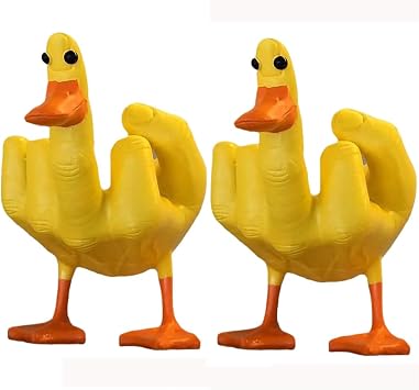 Pack of 2 Middle Finger Duck You Figurine Statue New Edition-Funny Duck Statue - Resin Decorative Duck Sculpture for Home - Stand for Phone and Keys - Quirky Prank Gift 2 Yellow