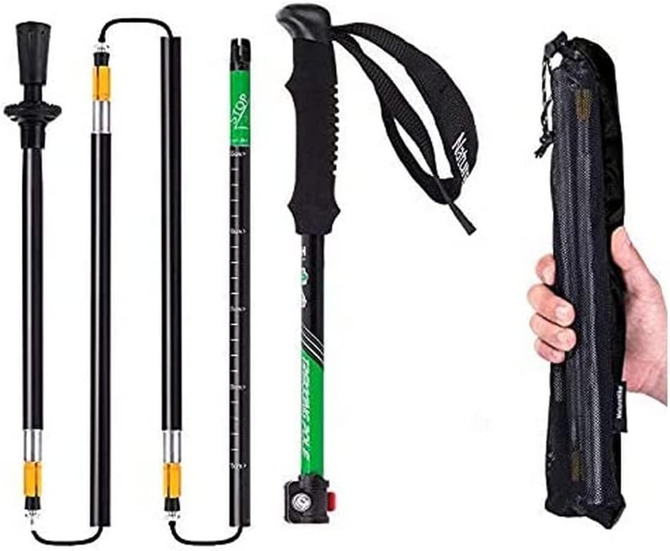 Naturehike Foldable Trekking Pole, Collapsible and Adjustable Hiking Walking Stick Poles for Outdoor Climbing with Lever Lock and Carry Sack(5-Section) (Black/Green)