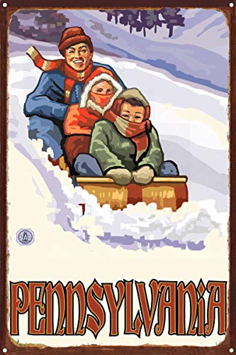 Pennsylvania Family Sledding Downhill Rustic Metal Art Print from Travel