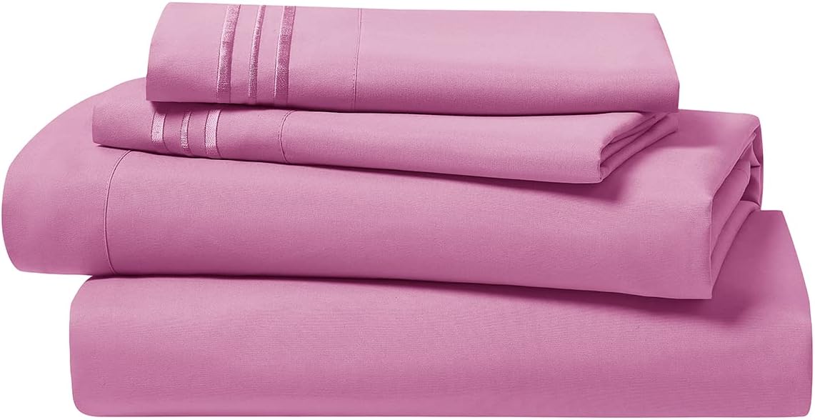 Clara Clark Bed Sheets, Premier 1800 Series 4 Piece Bed Sheet Set, Deep Pocket, Wrinkle, Fade, Stain Resistant, Luxury Soft Bedding Sheets & Pillowcases, Queen, Light Pink
