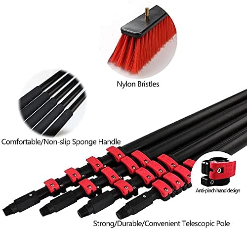 Glass Cleaning Brush Home Water Fed Telescopic Pole Kit Solar Panel Brush Rotating for Photovoltaic Panel，Telescopic Window Cleaning Pole Kit - 18FT Water Fed Extendable Cleaner for Conserva