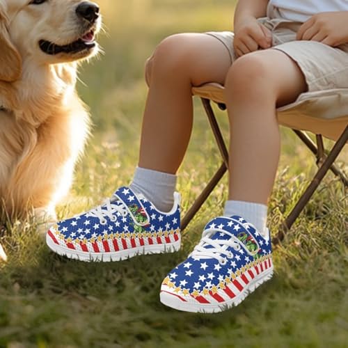 Kids Shoes, Boys Girls Sneakers Lightweight Athletic Walking/Running Tennis Shoes(Little Kid/Big Kid) America Flag Dinosaur Pattern White Sole3