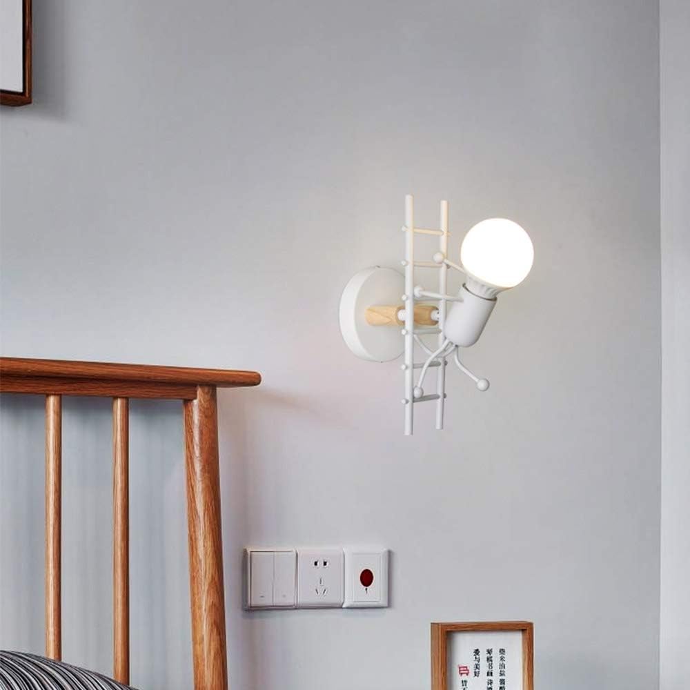 Mengjay Humanoid Creative Wall Light Indoor Wall Lamp Modern Wall Sconce Light Art Deco Iron E26 Base for Bedroom, Children Room, Hallway, Restaurant, Stair, Kitchen (White)