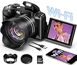 5K Digital Camera - 80MP WiFi Cameras for Photography - UHD Fast Autofocus Vlogging Camera for YouTube with 3' 270° Flip Screen - Travel Video Camara for Beginner with 18X Zoom, 32GB Card, Lens Hood