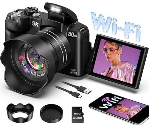 5K Digital Camera - 80MP WiFi Cameras for Photography - UHD Fast Autofocus Vlogging Camera for...