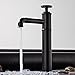 FUKUZL Matte Black Industrial Style Brass Basin Mixer, Single Handle Deck-Mounted Tap with Red Accent(Black red Low)