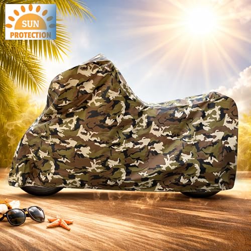 Image of Auto Hub 100% Waterproof Bike Cover, Dustproof, UV Protection Bike Cover for All Two Wheeler Bike Upto 1000cc Size -Waterproof Army Print