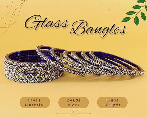 Image of NMII Glass Golden Beads & Pearls Moti Work Designer Bangles Set For Women & Girls | Kanch ki Chudi Set | Girl's Bangles Bracelet | Glass Bangles | Daily, Wedding, Party, Fashion Jewellery- Set of 12