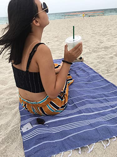 Aysesa-Sandproof Turkish Beach Towel W/Hidden-Zippered-Pocket 100% Cotton Oversized Sand Free Blanket Xxl 38X75 Extra Large For Adults Gift Men Women Made In Turkey #TOP6