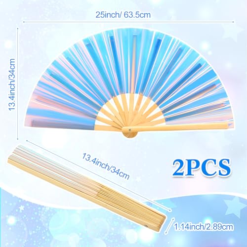 Image of Maitys Large Rave Fan Folding Handheld Fans 13'' Clap Fans for Line Dancing Clack Fan Holographic Festival Accessory for Martial Art Gift Performance, Includes 2 Pouch