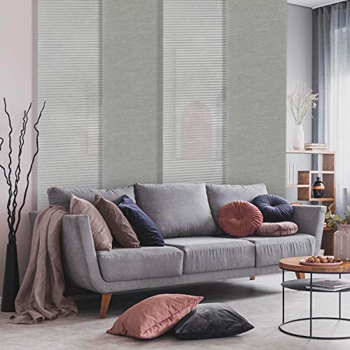 Godear Design Deluxe Adjustable Sliding Panel Track Blind 45.8"- 86" W X 96" H, Extendable 4-Rail Track Sliding Door Blind, Trimmable Natural Woven Fabric Vertical Shade, Semi-Sheer, Comet #TOP1