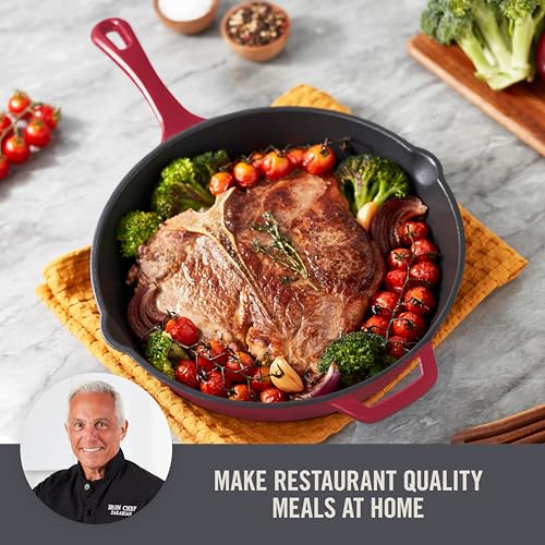DASH Zakarian x Nonstick Cast Iron Skillet - Versatile Frying Pan Cookware - Oven-Safe Searing Skillet with Pour Spout and Quick-Clean Surface - Rust-Resistant - Cranberry, 11-Inch by DASH - Image 2