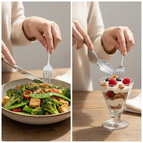 Image of 24 Pcs Silver Mirror Polish Stainless Steel Cutlery Set for Dining Table with Spoons and Forks Set + Butterknives - The Perfect Tableware /Flatware