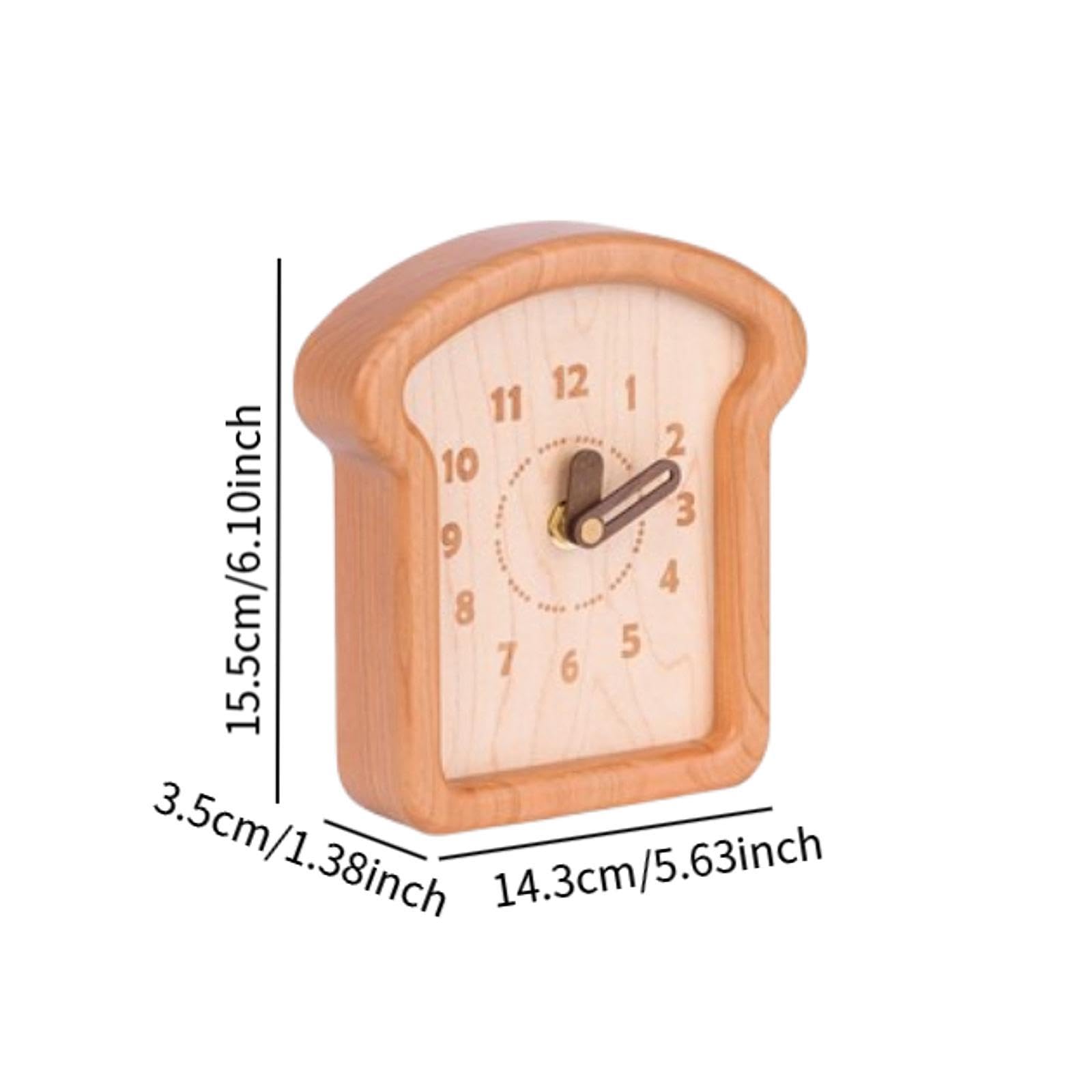 Fenteer Toast Shape Wooden Analog Desktop Clock Tabletop Decoration for Bookshelf Lightweight Multipurpose Shelf Clock Bedside Clock, S