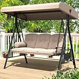 AECOJOY Outdoor Porch Swing, 3-Seat Porch Swing with Adjustable Canopy, Outdoor...