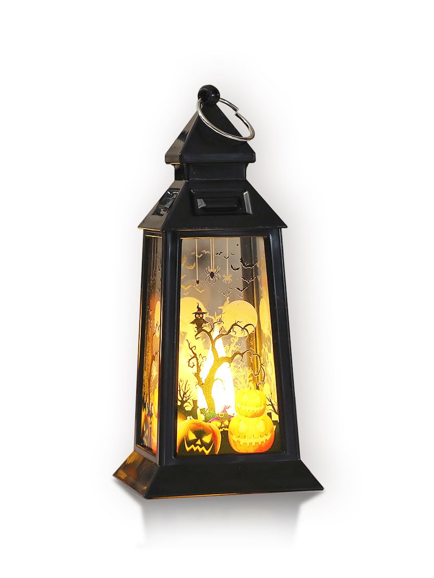 Halloween Decor Black Lantern Lights Mini Halloween Pumpkin Ghost Witch Bat Tree Candle Lantern for Indoor Outdoor Table Decorations (Pumpkin Lights)