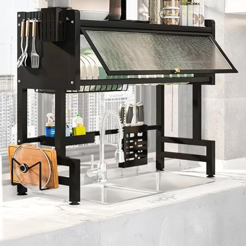 Gevvnss 水切り ラック シンク上に 食器収納ラック 多層収納 かご 皿置き フリップカバー付き 乾燥と埃よけを両立 H 型フレーム 強力な吸着ベース 滑り防ぎ 組み立て簡単 キッチンを整理整頓の大助け!