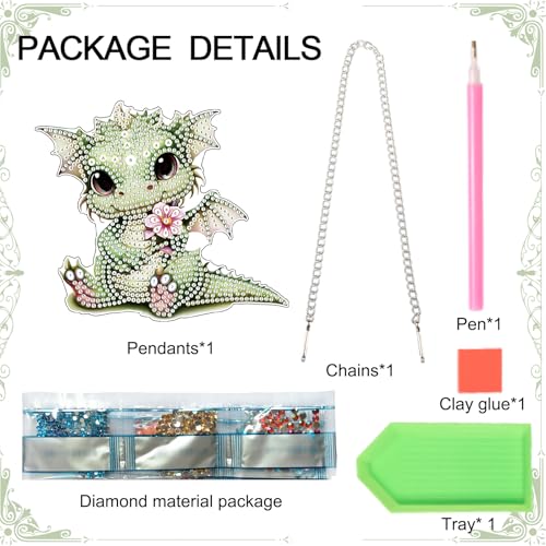 Image of Green Dragon Diamond Painting Kit - 5D DIY Acrylic Pendant with Special Shaped Rhinestones, Cute Fantasy Animal Hanging Ornament for Wall, Window, Door, or Car Mirror Decor, Gift for Adults and Teens