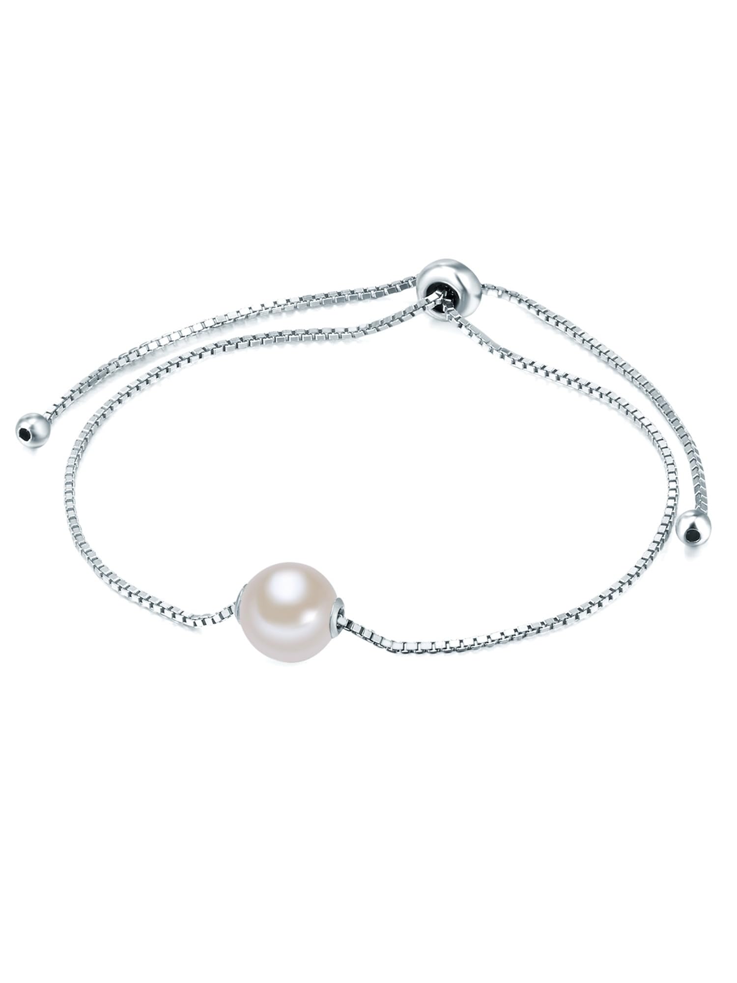 Valero Pearls Damen Armband 925/- Sterling Silber | rhodiniert, Venezianerarmband, Süßwasser-Zuchtperle, ca. 8,0 - 9,0 mm, weiß, rund, Zugverschluss