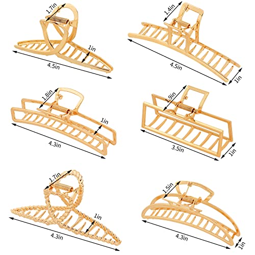 Fuystiulyo 6 Pack Large Metal Hair Claw Clips For Women, Nonslip Gold Hair Clips For Thick Thin Hair, Strong Hold Jaw Clips Hair Clamps Hair Styling Accessories (Gold) #TOP3