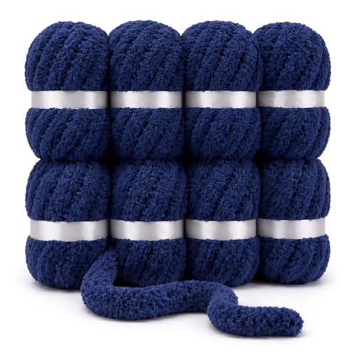 INNDUN 1.2 Mega Jumbo Chunky Yarn #10 Extra Thick Chenille Yarn for Arm Knitting Blankets 8 Skeins Ultra Soft Plush Big Yarn Washable Bulky Yarn for DIY Home Decor Blue