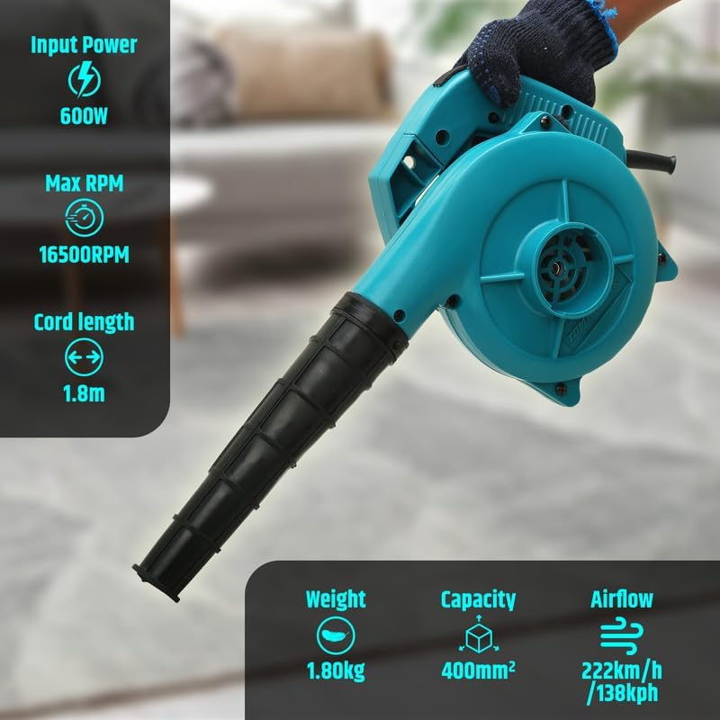 Image of TOMAHAWK T 730 Cord Blue Air Blower 600W, 16500 RPM Variable Speed Powerful Handheld Blower, Lawn Care, Snow Blowing, Dust Cleaning | Leaf Blower for Home, Workshop & Professional Use