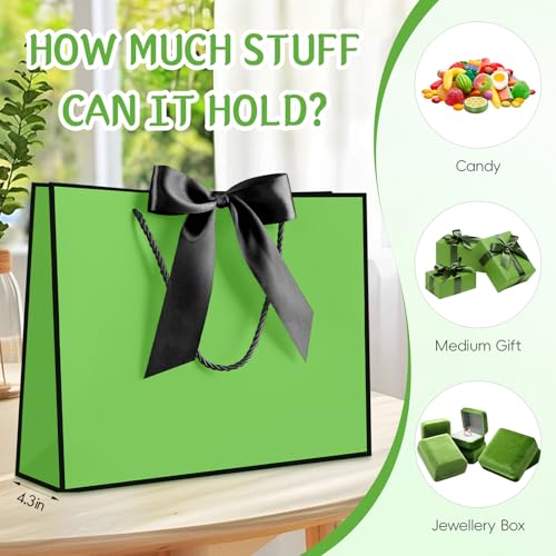 Image of JMANNI Gift Bags with Handles, 13 inch Medium Gift Bag for Presents, 1 Pcs Bags with 2 Tissue Paper and 1 Cards for Graduation Baby Shower Wedding Fathers Day Mother's Day Birthday Party (Green-Black)