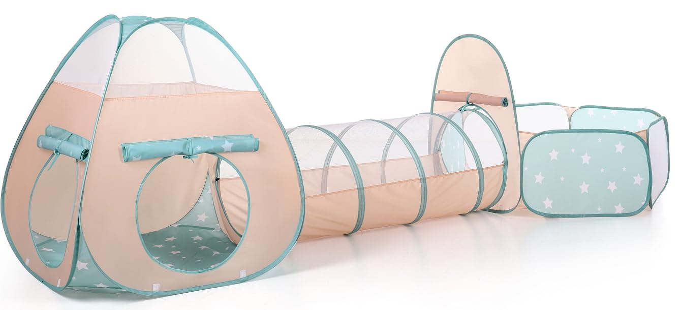 SISTICKER Tienda de Juego Infantil Piscina de Bolas: 3 en 1 Pop Up Túnel Plegable Bolsa de Almacenamiento Exterior Interior(sin Pelotas) - Bebé Juguete para Cumpleaños