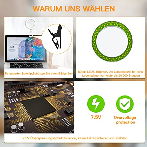 Ringlicht Laptop, Ringlicht Monitor, 5 Inch Videokonferenz Licht mit Stativ, mit5 Farbe und 10 Helligkeit,für Video… – Bild 6