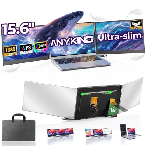 Image of 15.6 inch Laptop Screen Extender, Dual 1080P FHD IPS Portable Monitor for 13-17.3 inch Laptops, Plug and Play Triple Screen with USB-C HDMI, 300 Nits, 100% sRGB, Built-in Speakers for Work, Travel, Gaming
