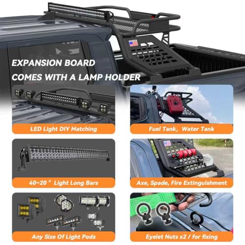 Image of Sport Roll Bar Compatible with Mid Size Pickup Truck for Tacoma, Ranger, Canyon, Frontier | Quick Installation no Drilling Required | Light Mount | with Cargo Basket