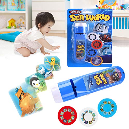 Wenosda Slide Projector Torch Projection Light Small Torches lamp Flashlight Educational Learning Bedtime Night Light for Child,Kids,Infant,Toddler,Children (48 Images,2set, Dinosaur +Sea World)