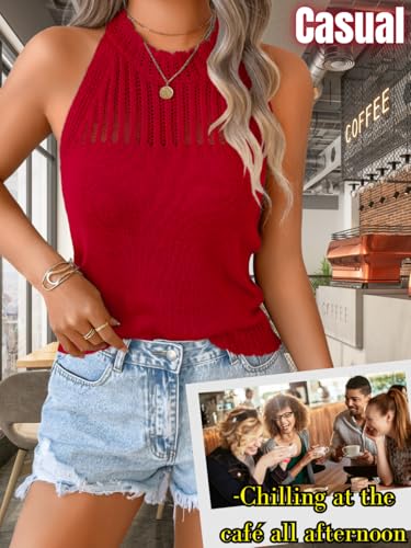 Image of ChiaoLezhee Women's Summer Knit Tank Tops, Racerback High Neck Lightweight Sweater Vest, Dressy Casual Outfits