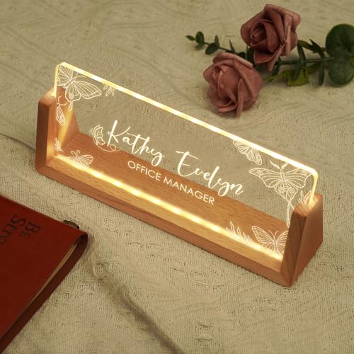 Image of Custom Name Plate for Desk, Personalized Light Up Acrylic Desk Name Plate, Personalized Office Gifts for Boss Coworkers Teacher, Employee Appreciation GIfts, Office Decor for Women Men